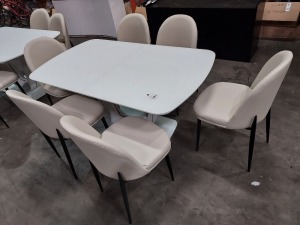 1X LAZZARO EXTENDABLE DINING TABLE UNEXT 160CM X EXT 200CM - 90CM WIDTH -WITH 6 BEIGE CHAIRS - PLEASE NOTE CUSTOMER RETURNS