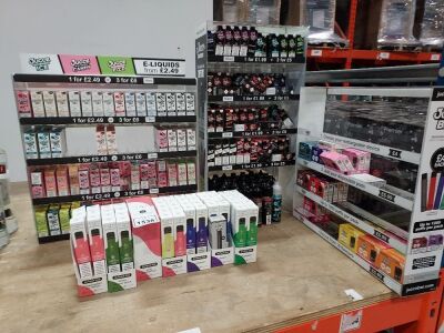 150+ BRAND NEW MIXED E-CIGARETTE LOT CONTAINING ELF BAR VAPES IN VARIOUS FLAVOURS - VARIOUS 10ML E-CIG LIQUIDS - VARIOUS 50ML E-CIG LIQUIDS, ETC