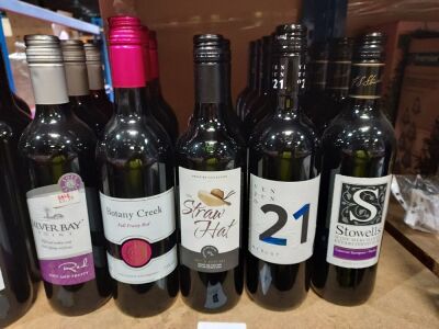 17 PIECE BRAND NEW MIXED RED WINE LOT CONTAINING SILVER BAY BOTANY CREEK - STRAW HAT - STOWELLS - 21 VENTUNO ALL 75CL
