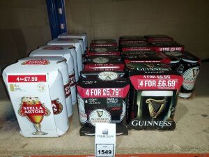 60 X BRAND NEW MIXED BEER LOT CONTAINING 44X GUINNESS 440ML CANS - 16X STELLA ARTOIS 568ML CANS