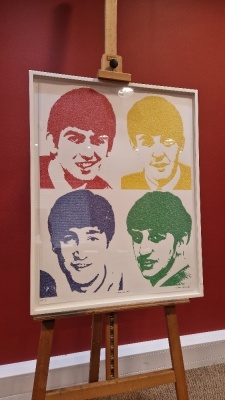 SIR PETER BLAKE : `LOVE ME DO` (THE BEATLES) SILKSCREEN PRINT IN COLOURS WITH DIAMOND DUST PENCIL SIGNED EDITION : 7/75 2005 WHITE FRAME SIZE : H75CM X W57CM EXCLUDING MOUNT AND FRAME SIGNED BY PETER BLAKE (AUTHENTICATED BY AN INDEPENDENT ART VALUER)