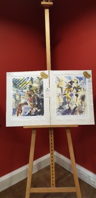 VARIOUS PRINTS TABITHA SALMON X 2 CONFIDENT THE BOARD WALK ANNORA SPENCE SILKSVREEN DOG YOYO BOTH SIGNED EDITION 398/850 & 428/850 H 58.5CM X W 47CM INCLUDING MOUNT
