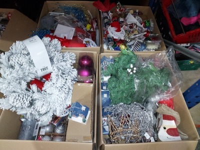 200+ PIECE CHRISTMAS LOT CONTAINING LUMI XMAS WREATH 50CM , LED XMES CROWN, SHATTERPROOF BAUBLES , VARIOUS STYLES AND SIZES OF CHRISMAS CARDS , CHRISTMAS GREY STAG TABLE MATS ETC IN 4 LARGE BOXES