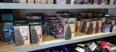 42 PIECE CHRISTMAS LIGHTS LOT CONTAINING 3000 LED TREEBRIGHTS 75M LIT LENGTH , 40 CM METAL FRAME BALL 256 WHITE LED , 1000 LED FLEXBRIGHTS 35M LIT LENGTH , 640 FROSTED ICICLEBRIGHTS 16M LIT LENGTH , 800 LED ULTRABRIGHTS CLUSTER 5.5M LIT LENGTH ETC ON A F