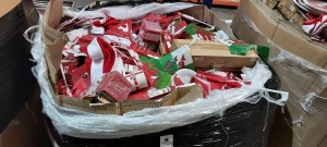 FULL PALLET MIXED ENGLAND CHRISTMAS LOT CONTAINING - ENGLAND CAR FLAGS - LARGE ENGLAND CHRISTMAS FLAGS - ENGLAND CHRISTMAS MUGS - PAPER PLATES - CHRISTMAS HATS - ENGLAND NAPKINS - FOOTBALL STRING LIGHTS - WALES FLAGS ETC