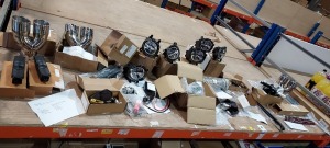 APPROX 24 PIECE MIXED CAR PARTS LOT CONTAINING UNIVERSAL DOUBLE TWIN EXHAUST TIP STAINLESS STEEL - ELECTRIC WINDOW SWITCH CONSOLES FOR MERC SPRINTER & VW CRAFTER 2006-2015 - LEFT AND RIGHT LED FOG LIGHT LAMP FOR BMW F20 F30 320I 328I - GEAR KNOBS - AUDI A