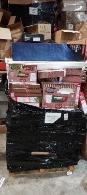 80+ PIECE CHRISTMAS LOT CONTAINING 3 PIECE PYRAMID LIGHTS ,CLASSIC TRAIN PLATFORM 53 SETS ,MERRY CHRISTMAS SANTA RACE , 2.5 MICROBRIGHTS PYRAMID TREE 889LEDS ETC ON A PALLET (NOTE CUSTOMER RETURNS