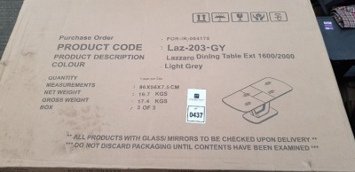 1X LAZZARO DINING EXTENDABLE TABLE 1600/2000 - IN LIGHT GREY - IN 3 BOXES - PLEASE NOTE CUSTOMER RETURNS