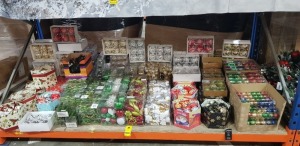 FULL BAY BRAND NEW MIXED CHRISTMAS DECORATION LOT CONTAINING VARIOUS SYLE COLOUR AND SIZE BAUBLES AND SHATTER PROOF DECORATIONS - ON A FULL BAY ( LOAD 9 - PLT 2 )