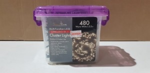 20 X BRAND NEW SNOWTIME MULTI-FUNCTION SUPER LONG ( 6 M ) CLUSTER LIGHTS - WITH 480 WARM WHITE LEDS ( RRP £ 24.95 PP - TOTAL RRP £ 499.00 )