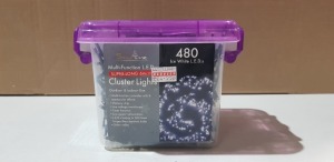 20 X BRAND NEW SNOWTIME MULTI-FUNCTION SUPER LONG ( 6 M ) CLUSTER LIGHTS - WITH 480 ICE WHITE LEDS ( RRP £ 24.95 PP - TOTAL RRP £ 499.00 )