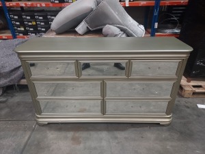 1 X 7 DRAWER JESSICA DRESSING CHEST IN TAUPE 1640X 480 X 940mm - PLEASE NOTE CUSTOMER RETURNS - CHIPPED EDGES