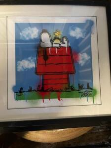 SNOOPY ON KENNEL ARTWORK IN THE STYLE OF GRAFFITI IN FRAME **COLLECTION FROM CROYDEN NO PACKAGING SERVICE**